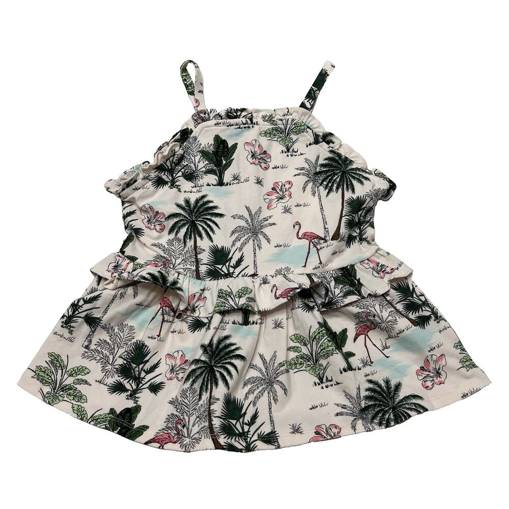 Janie & Jack Tropical Spaghetti Strap Tank Shirt Ruffle Peplum Flamingo Girl's 7